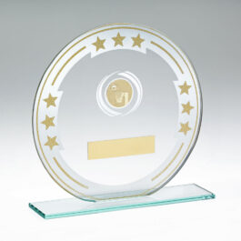 JADE/SILVER/GOLD ROUND GLASS WITH NETBALL INSERT AND PLATE – 7in